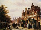 Cornelis Springer Street scene with figures painting